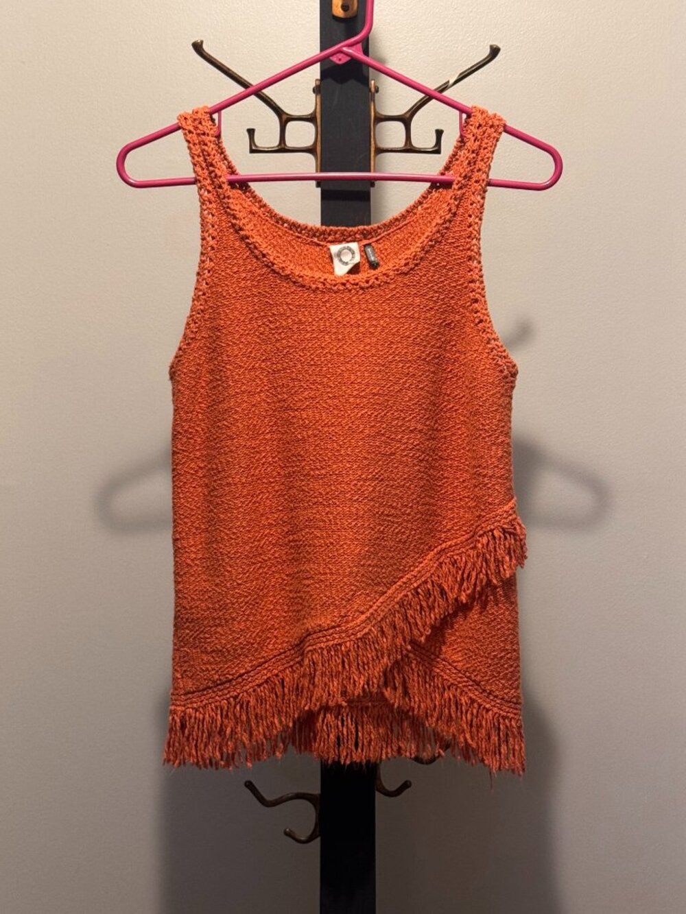 Anthropologie Akemi + Kin Rust Orange Fringe Knit Tank Top Size S